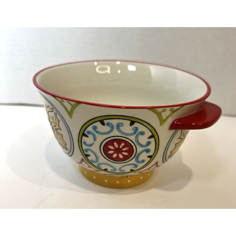 Abbott Chintz Colander Mini ceramic multi-color with red rim Adams & Co Boho